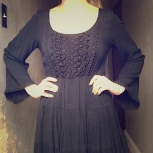 Boho black dress w/ bell sleeves, Size S